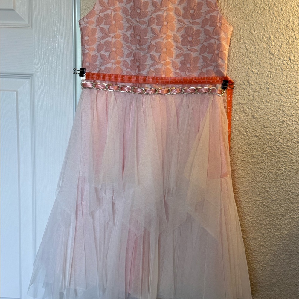 Floral Pink and Orange Dress with Tulle Skirt